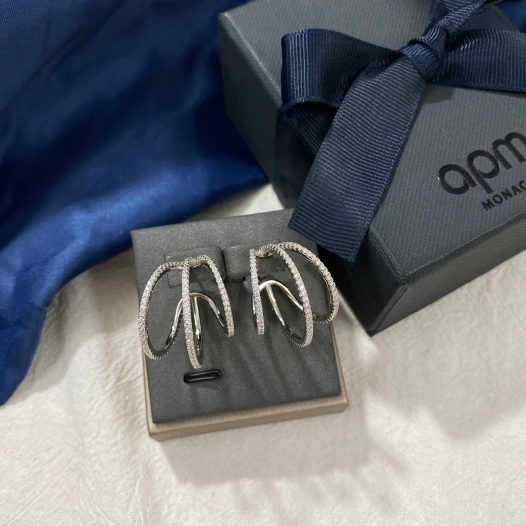 APM Monaco Elegant Silver Hoop Earrings with Diamond Accents